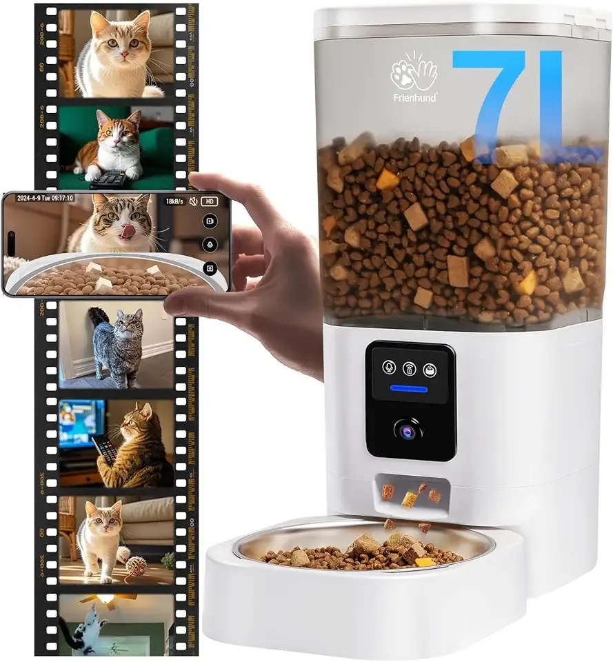 Automatic Cat Feeder with 2K Camera: 5G WiFi Automatic Dog Feeder with Night Vision,Cat Food Dispenser with 7L Large Food Storage Container for Multiple Pet,Detachable for Easy Clean -29 Cup