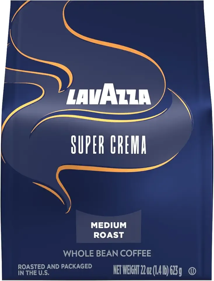 Lavazza Super Crema Whole Bean Coffee, Medium Espresso Roast, Arabica and Robusta Blend, 22 oz Bag