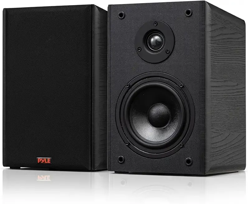 Pyle 6.5” Wired Bookshelf Speakers Pair – 2-Way HiFi Home Theater Stereo Speakers with Soft Dome Tweeter, Paper Cone Woofer & Wall Mount Brackets – Compact Speaker System, Black
