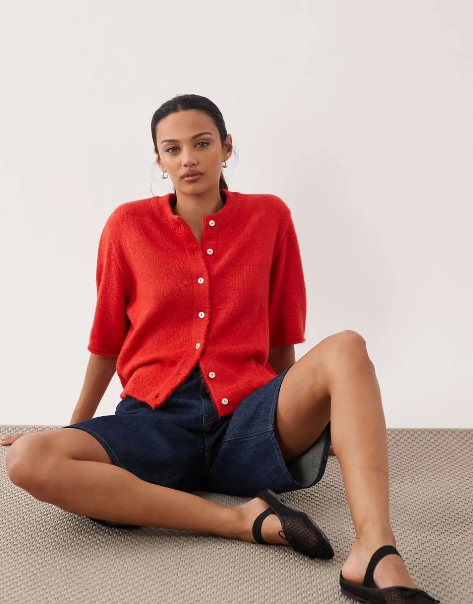 ASOS DESIGN lightweight relaxed short sleeve cardigan in red