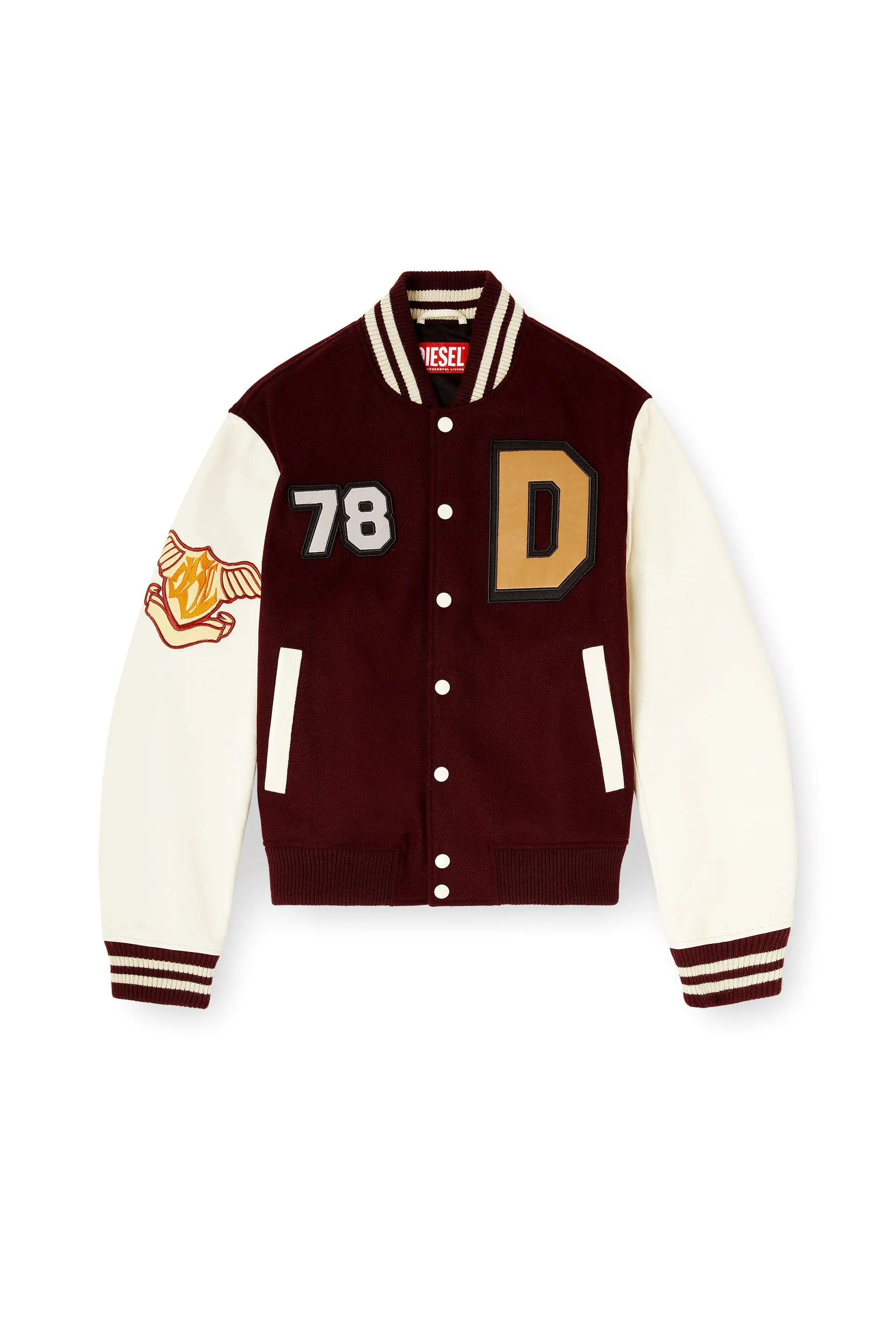 Varsity jacket in wool and leather