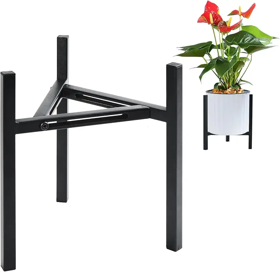 Adjustable Metal Plant Stand Indoor Outdoor , Heavy Duty pot holders with Rust-Proof Design for 8-12 Inch Pots 1 or 2 Pcs Option Black for Home Garden Corner Decor(Pot & Plant Not Included) (1PCS)