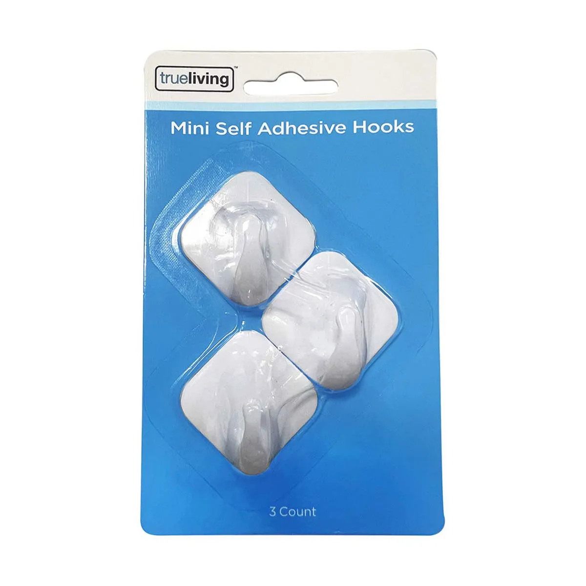True Living Mini Self Adhesive Hooks, White, 3 ct