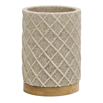 Bicchiere Porta Spazzolini in Poliresina Beige e Bamboo