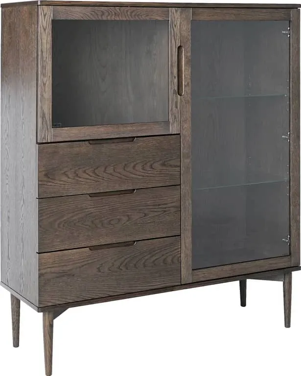 Karmøy lav vitrine 120 x 41 H: 140cm, brun eikefiner, med ledlys