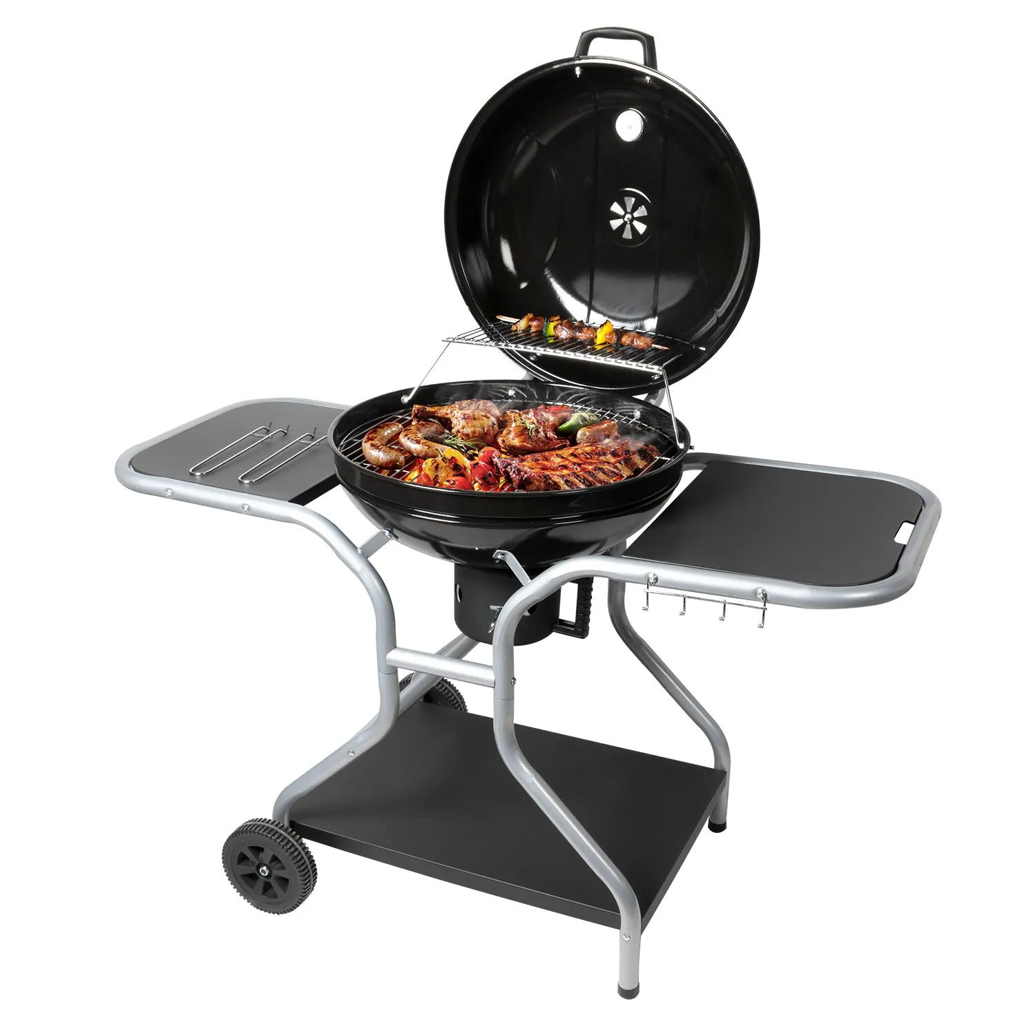 Barbecue a Carbone con Coperchio Smaltato e Griglie in Acciaio Cromato