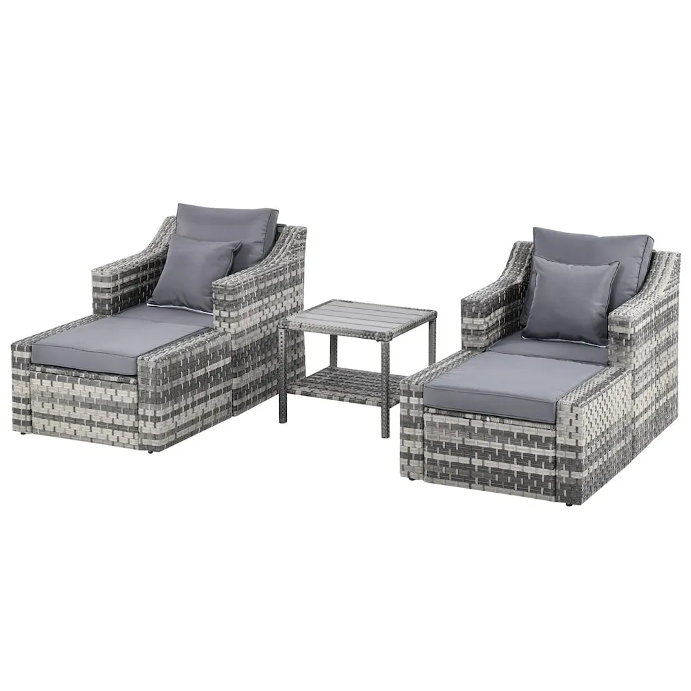 Outsunny 5-Piece Outdoor Rattan Wicker Patio Bistro Set with Ottoman, Gray