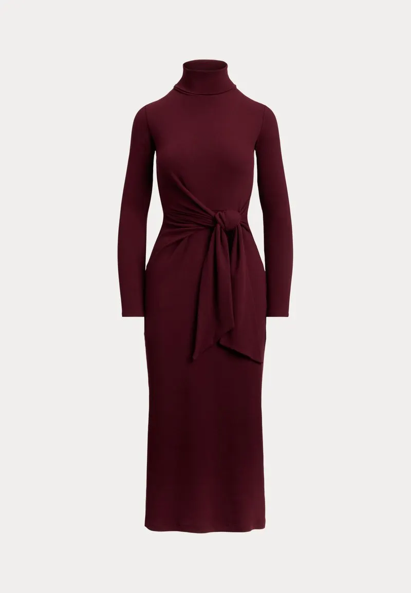 TIE-FRONT TURTLENECK DRESS - Strikket kjole - dark garnet