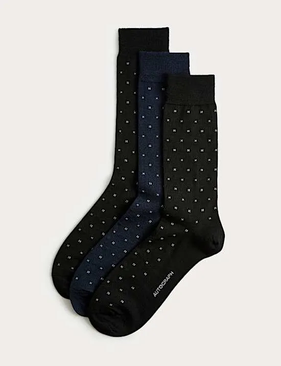 3 Pack Geometric Merino Wool Blend Socks