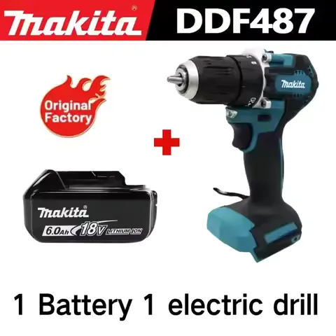 Makita Original DDF487 Cordless Driver Drill Brushless Electric Impact Screwdriver 18V Rechargeable Power Tool