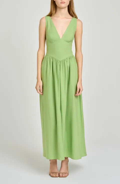 Vivia Plunge Neck Drop Waist Midi Dress