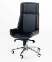 Office Chair mit Walnussholz, ca. 56 x 65 x 110–118 cm – Schwarz
