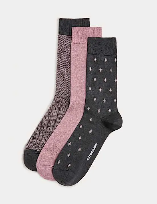 3 Pack Mercerised Cotton Rich Socks