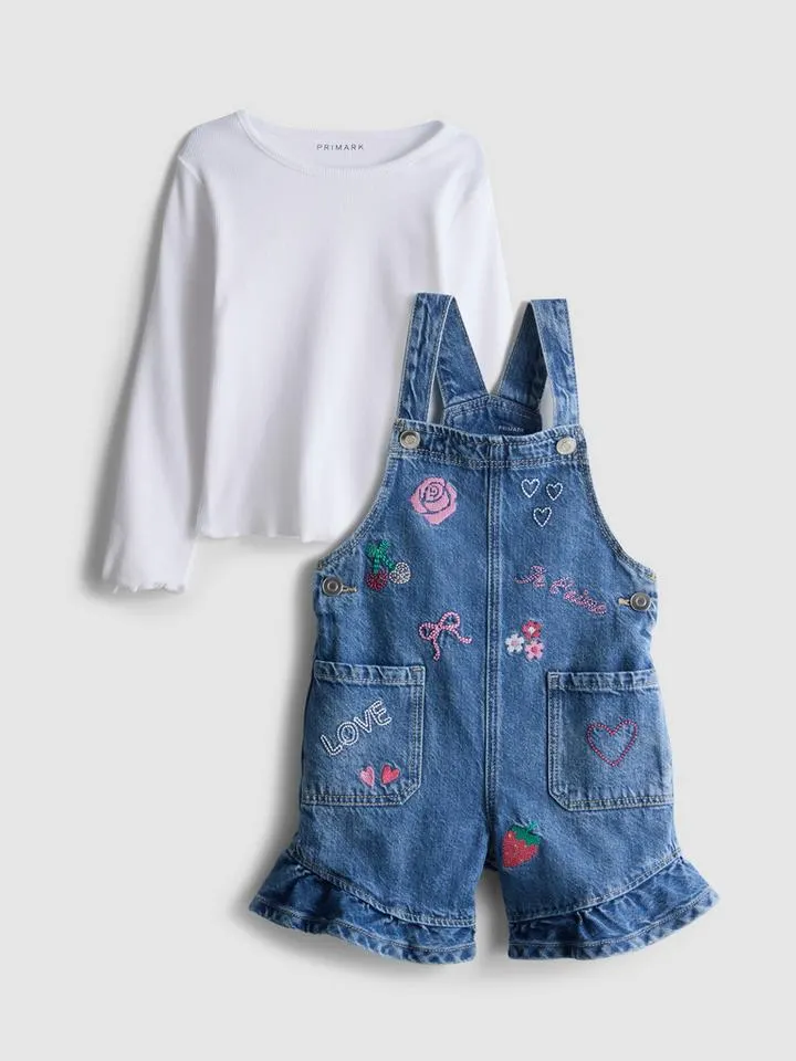 18 mois-8 ans | T-shirt à manches longues et combi-short en jean