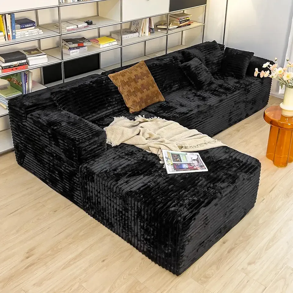 104" Cloud Sectional Couch with L-Shape Chaise, Modern Modular Sofa, Deep Seat Comfort, No Assembly Required(Plush Corduroy Fabric)