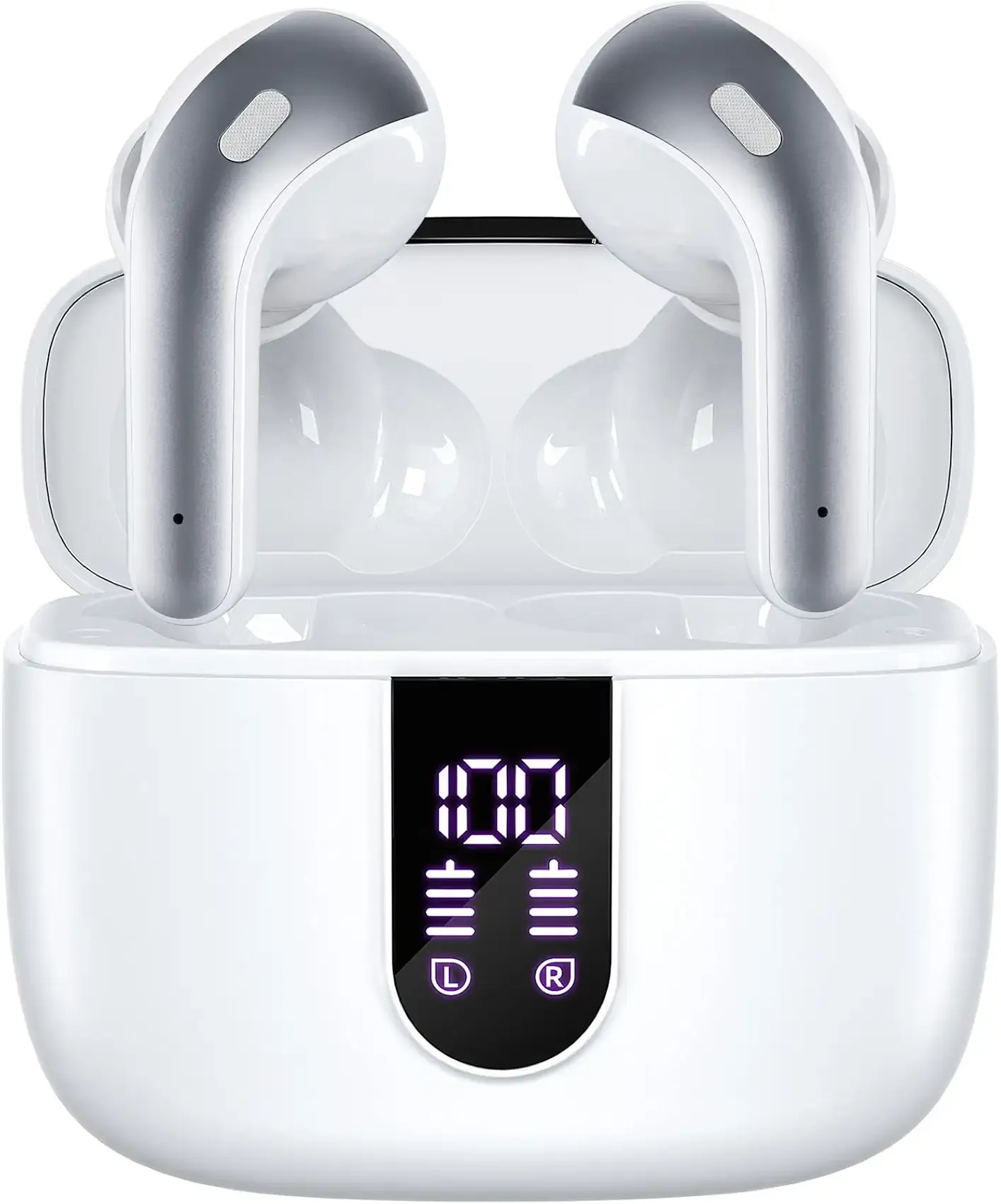 TAGRY Bluetooth Headphones True Wireless Earbuds 60H Playback LED Power Display Earphones with Wireless Charging Case IPX5 Waterproof in-Ear Ear buds with Mic for TV Smart Phone Laptop Computer Sports