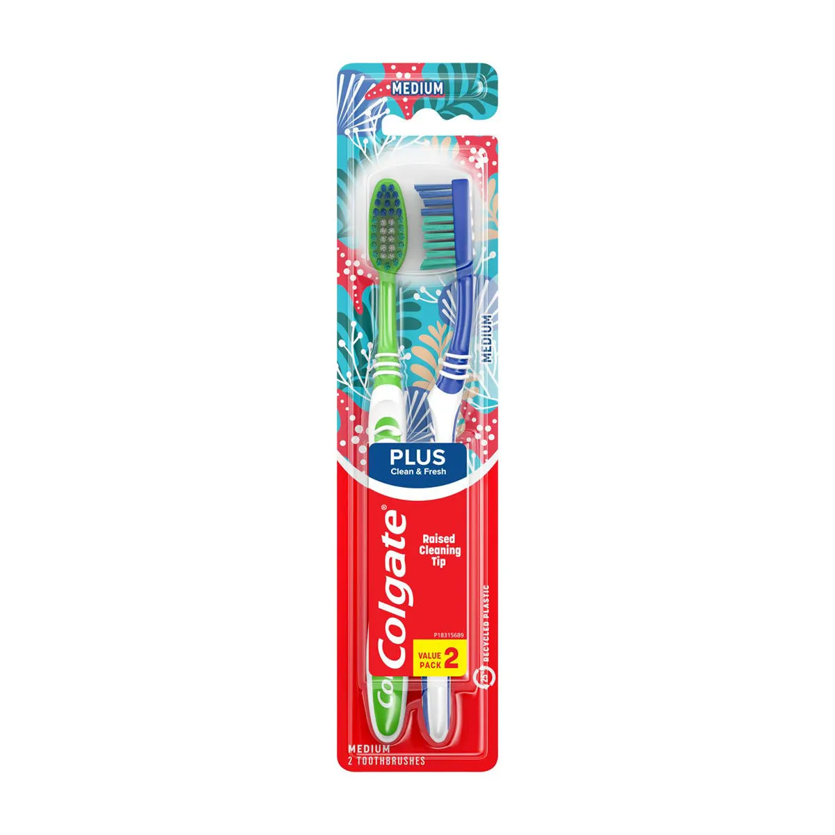 Colgate Plus Toothbrushes, Medium Bristles, 2 pk
