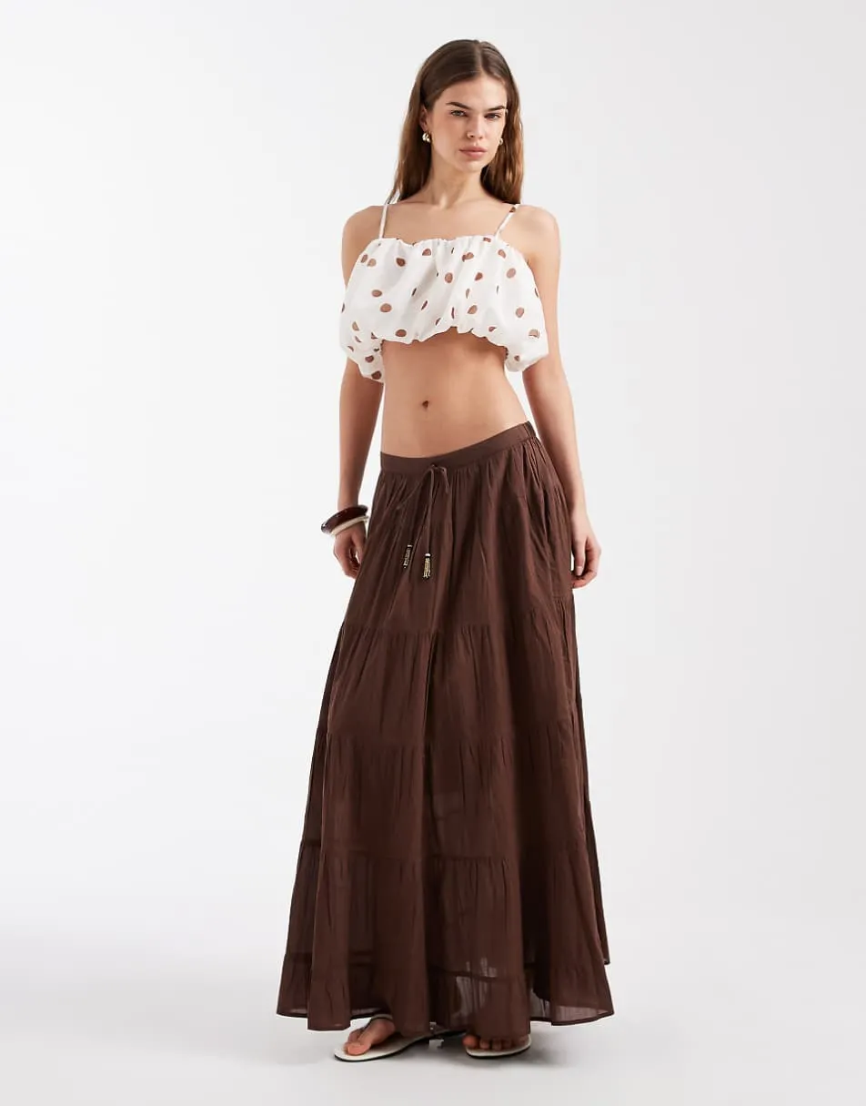 New Look tiered maxi skirt in brown
