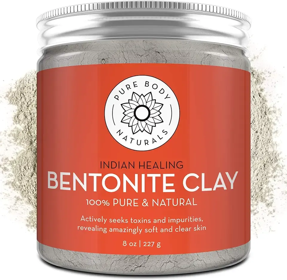 Pure Body Naturals Bentonite Clay Powder for DIY Detox Body & Face Mask, Pure Indian Healing Clay for Deep Pore Cleansing and Armpit Detox for Women, (8.0 oz)