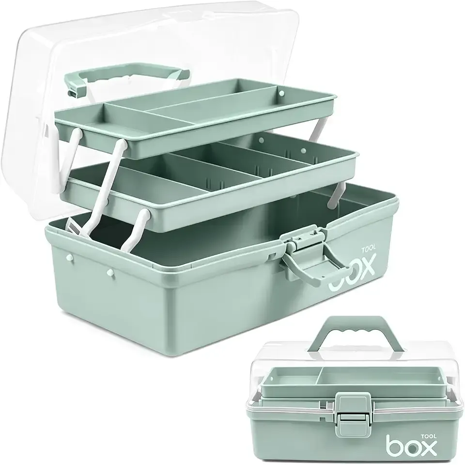 TERGOO 13in Lager Plastic Craft Organizer and Storage 3-Layer Tackle Box