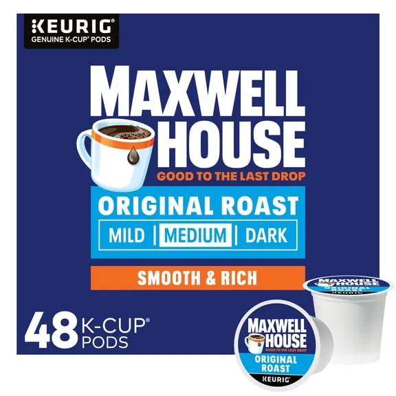 Maxwell House Original Roast Medium Roast K-Cup Coffee Pods, 48 Count Box $26.49 $1.60/oz