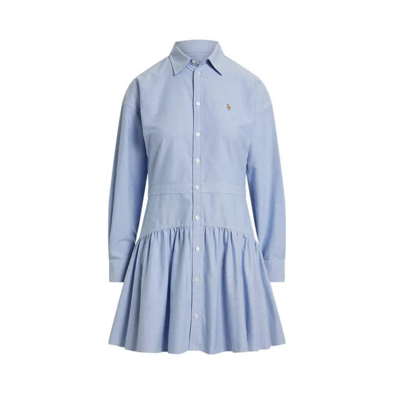 Cotton Oxford Paneled Shirtdress - Blå