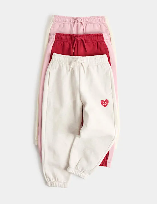 3er-Pack Jogginghosen mit hohem Baumwollanteil und Herzmotiv (2–8 Jahre)