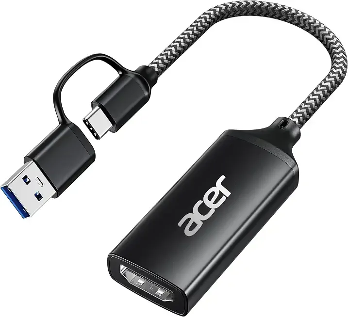 acer Video Capture Card, HDMI to USB 3.0 Capture Card for Streaming, 1080P 60FPS HDMI Capture Card with Type-C/A, Compatible for Switch2, PS5/4, Quest3, Camera, OBS, Xbox