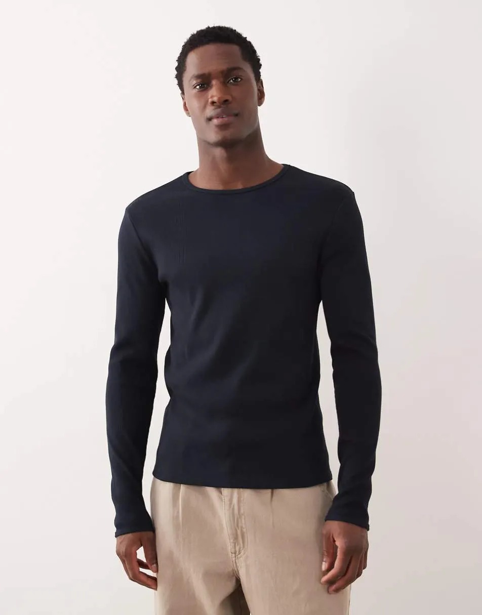ASOS DESIGN super heavyweight slim long sleeve t-shirt in navy rib