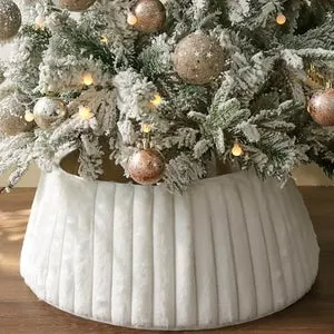 Paquete de 1 collar para árbol de Navidad, adornos navideños, anillos para árbol de Navidad y faldas para árbol de Navidad de felpa de veta vertical.