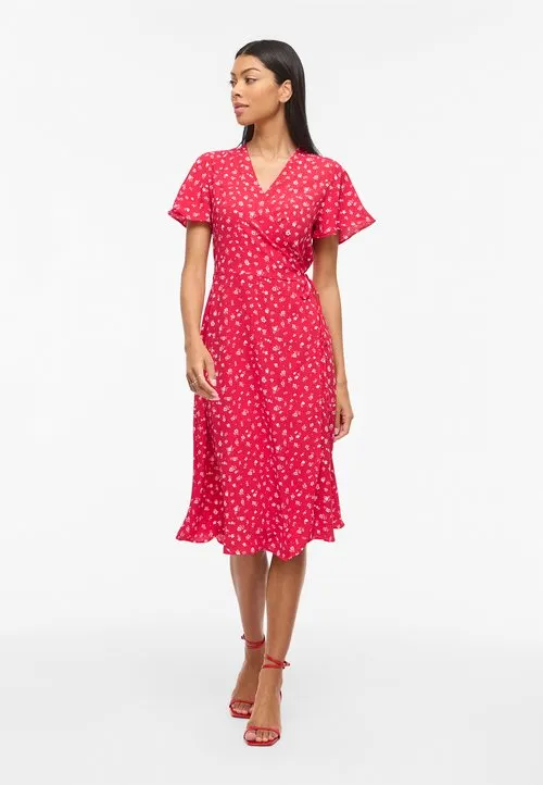 VILOVIE S/S WRAP MIDI DRESS - NOOS - Kjole - hibiscus