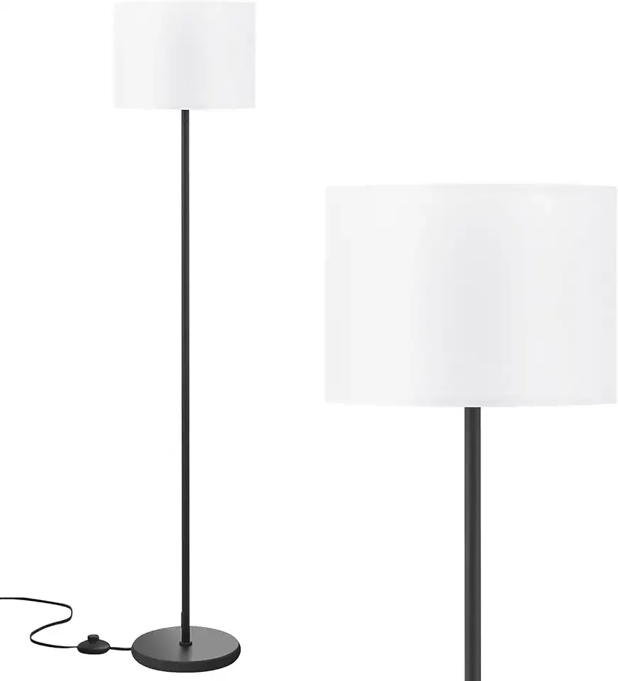 Modern Floor Lamp Simple Design with White Shade, Foot Pedal Switch, 60" Small Tall Lamps for Living Room Bedroom Office Dining Room Kitchen, Black Pole Lamp(Without Bulb)