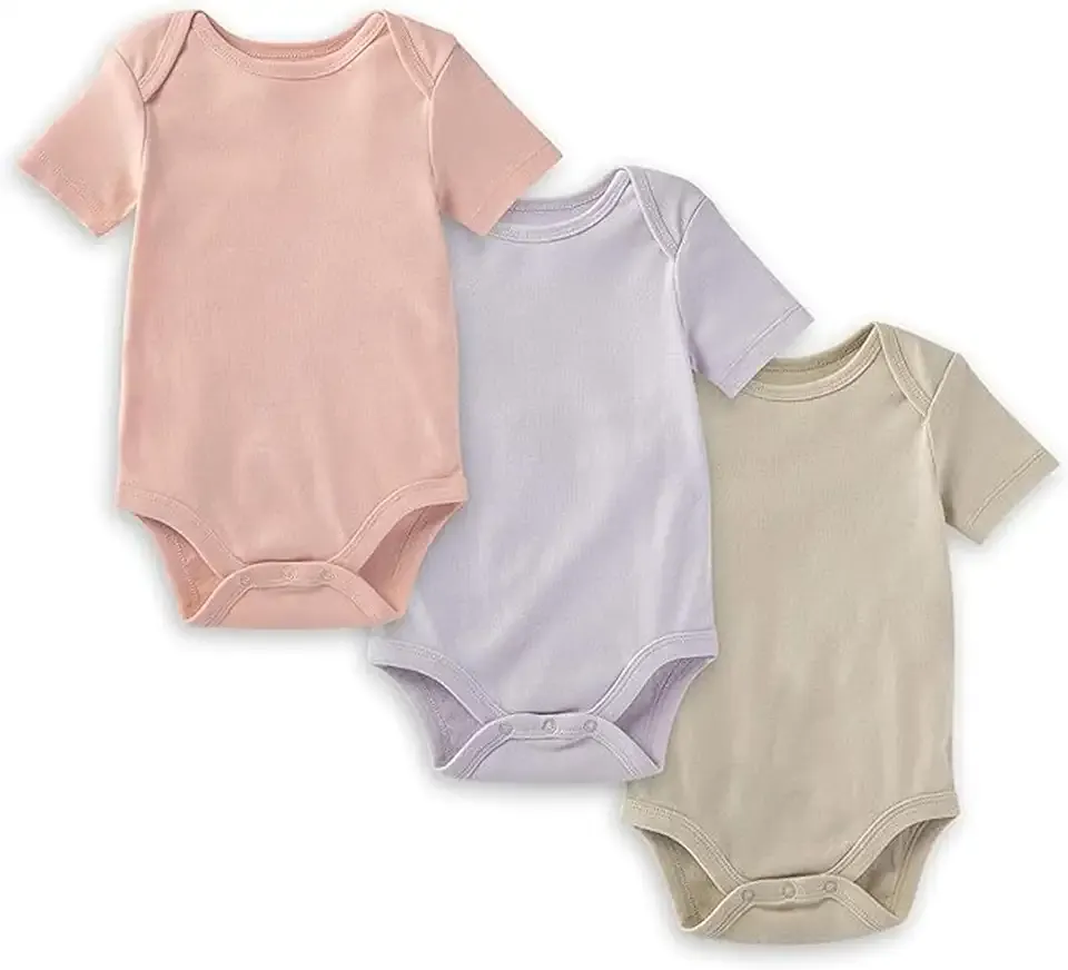Unisex Short Sleeve Organic Cotton Bodysuits, 3-Pack
