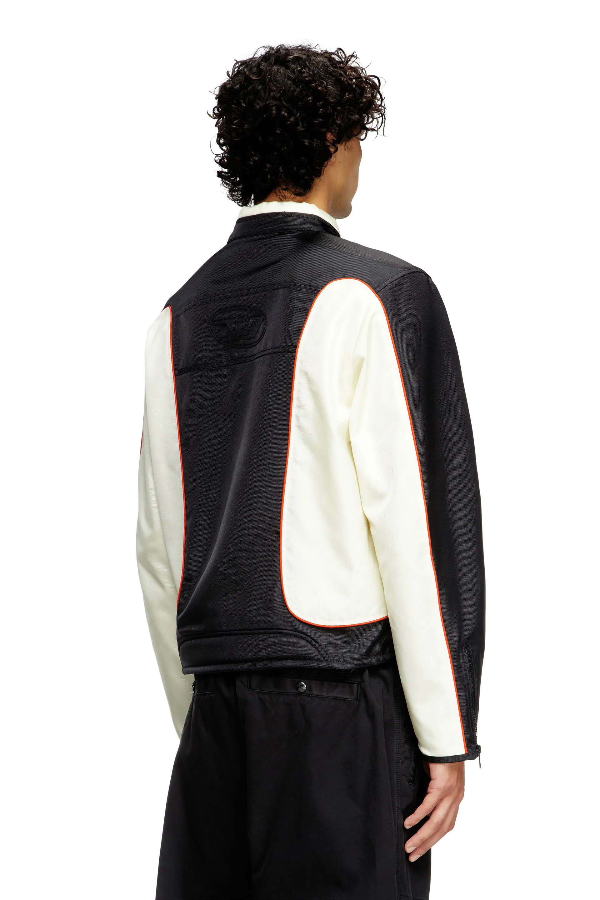 Colour-block biker jacket with piping