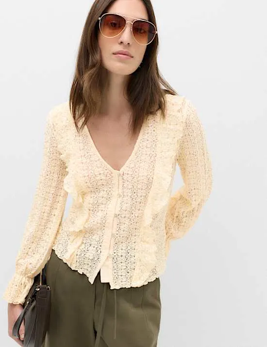 Lace V-Neck Ruffle Top