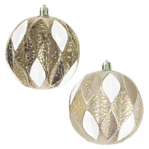 Enchanted Forest® 80mm Champagne Gold Textured Gem Cut Shatterproof Ornaments - 4 Pack