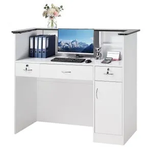 Mostrador recepción rectangular VEVOR 127,5 cm para recibidor, peluquería, oficina o negocio, con tira de luz, 3 cajones y espacio de almacenamiento