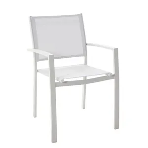 Sedia da giardino in alluminio con braccioli Lyra Beta NATERIAL, seduta in textilene bianco