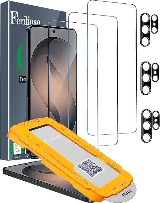 Ferilinso 3 Pack Screen Protector for Samsung Galaxy S26 Ultra, 9H Military-Grade Shatterproof Tempered Glass, Dust Removal Tray, Fingerprint Compatible, Case Friendly, with Camera Lens Protectors