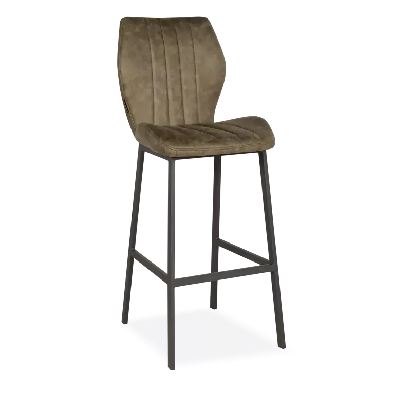 Barstoel Kenny - zithoogte 75 cm - stof Otis Olijf - handgreep - poot zwart