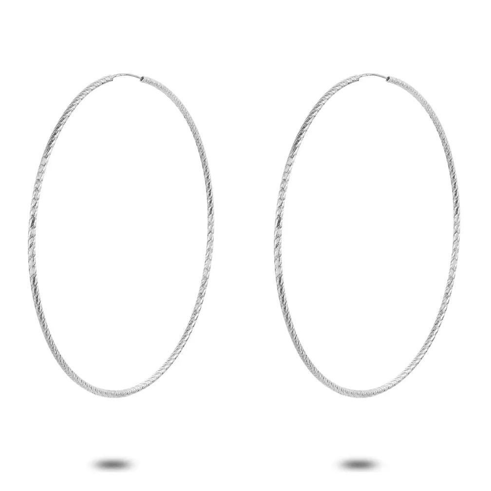 Oorringen in zilver, gehamerd, 48 mm