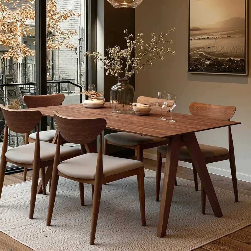 Acanva Farmhouse Rectangular Dining Table for 6 People, Modern Mid-Century Walnut Kitchen Dinner Tables Furniture, Natural Walnut