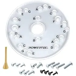 Base Plate Clear Acrylic 6-1/2" & 5/16" Thick w/Centering Pin, Screws & Letter Marked Predrilled Holes - Fits Listed Models of Bosch, Dewalt, Ryobi, Porter Cable, Makita & More (71369)