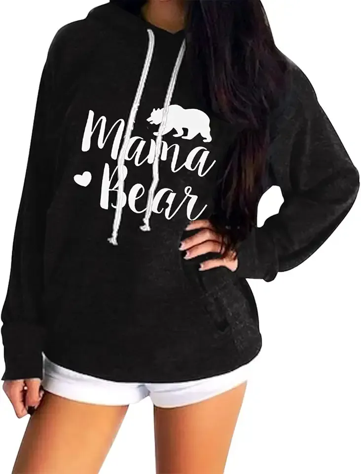 Womens Hoodies Mama Bear Shirt Casual Long Sleeve Tops Sweatshirts with Pockets