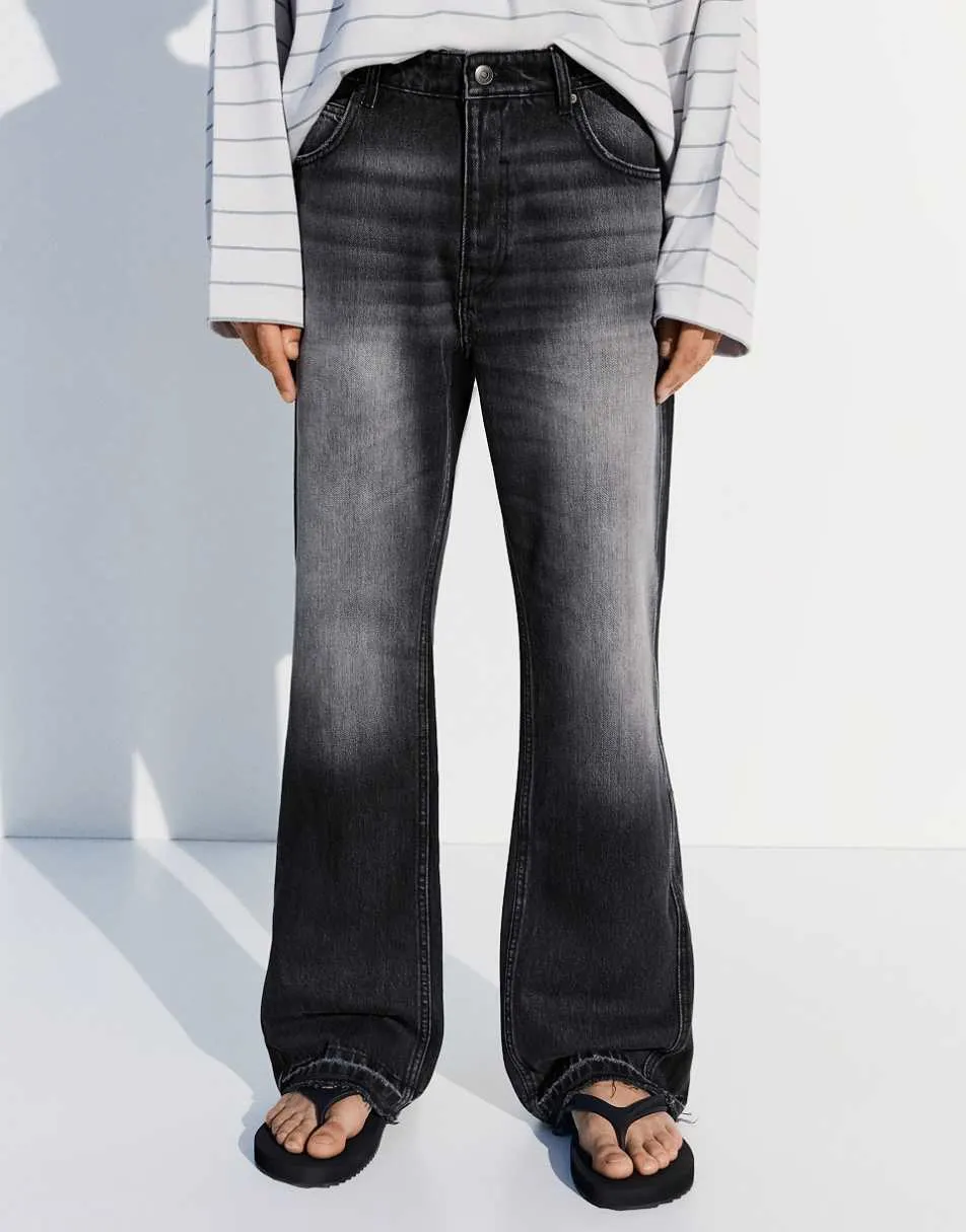 Bershka Straight flared jeans in black