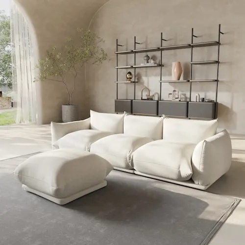 Magic Home Lawson 104 in. 3-Seater Chenille Modular Sofa with Ottoman Flared Arm Minimalist Couch in. Beige