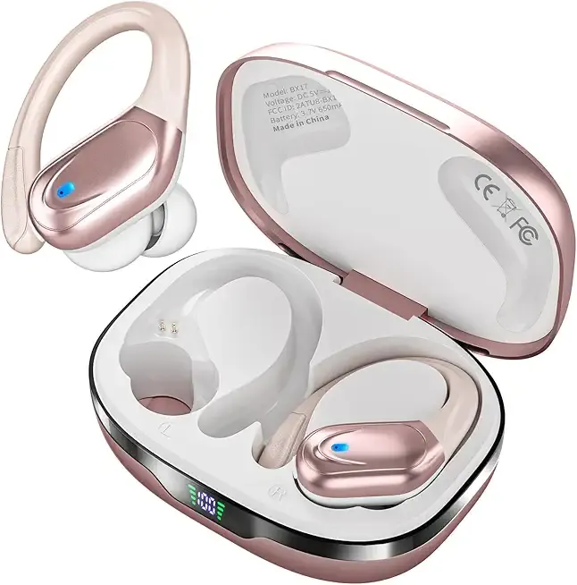 HAOYUYAN Sports Bluetooth Headphones, 80Hrs Playtime Wireless Earbuds with LED Power Display, IPX7 Waterproof Earphones for Workout/Running, Noise Canceling Headset Ear Buds