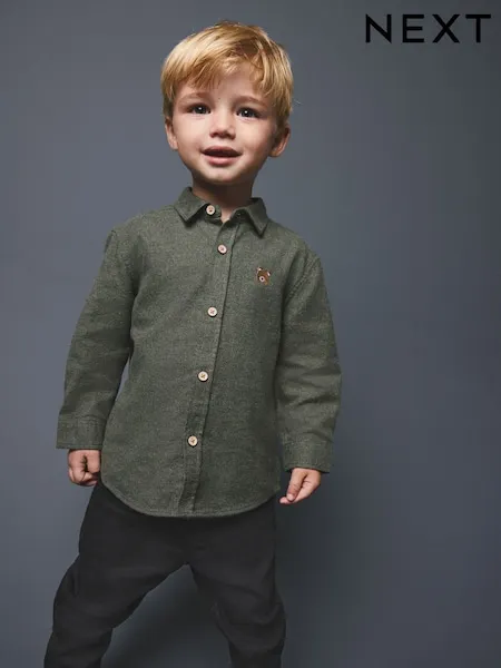 Green Bear Long Sleeve Melange Brushed Character Shirt (3mths-7yrs)