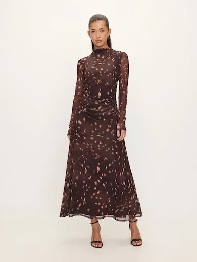 Neve Long Sleeve Mesh Midi Dress