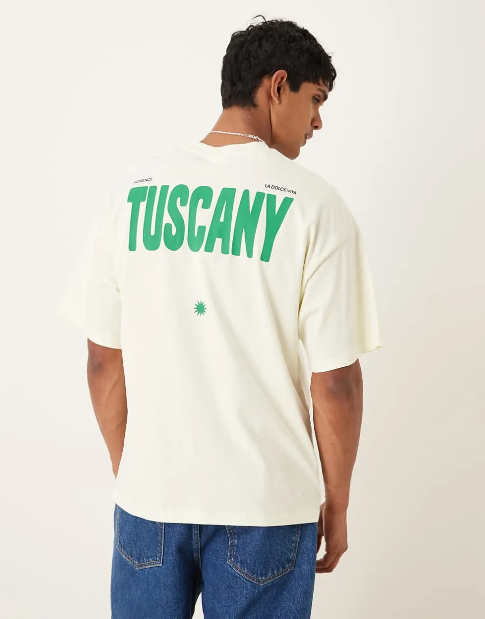 Selected oversized t-shirt with tuscany back print in green